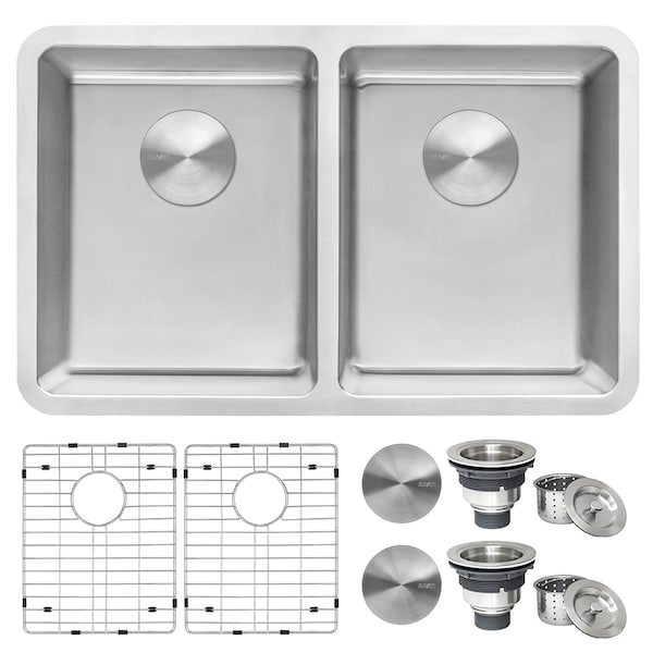 Ruvati 28" Undermount Kitchen Sink 50/50 Double Bowl 16 Gauge SS RVM5077 - main